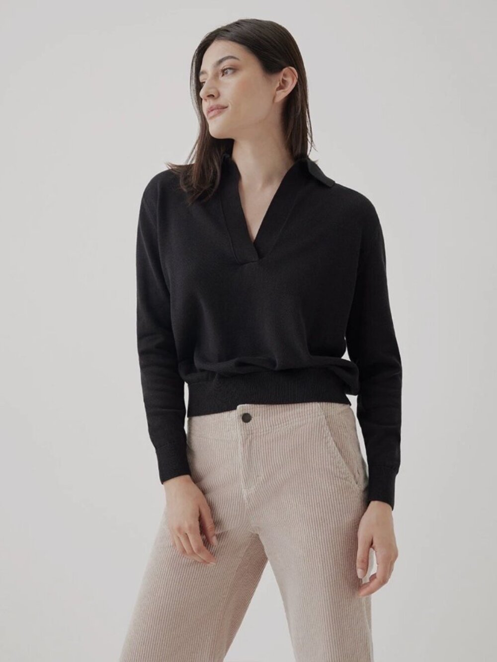 Pact Classic Fine Knit Black Polo 100% Organic Cotton Sweater